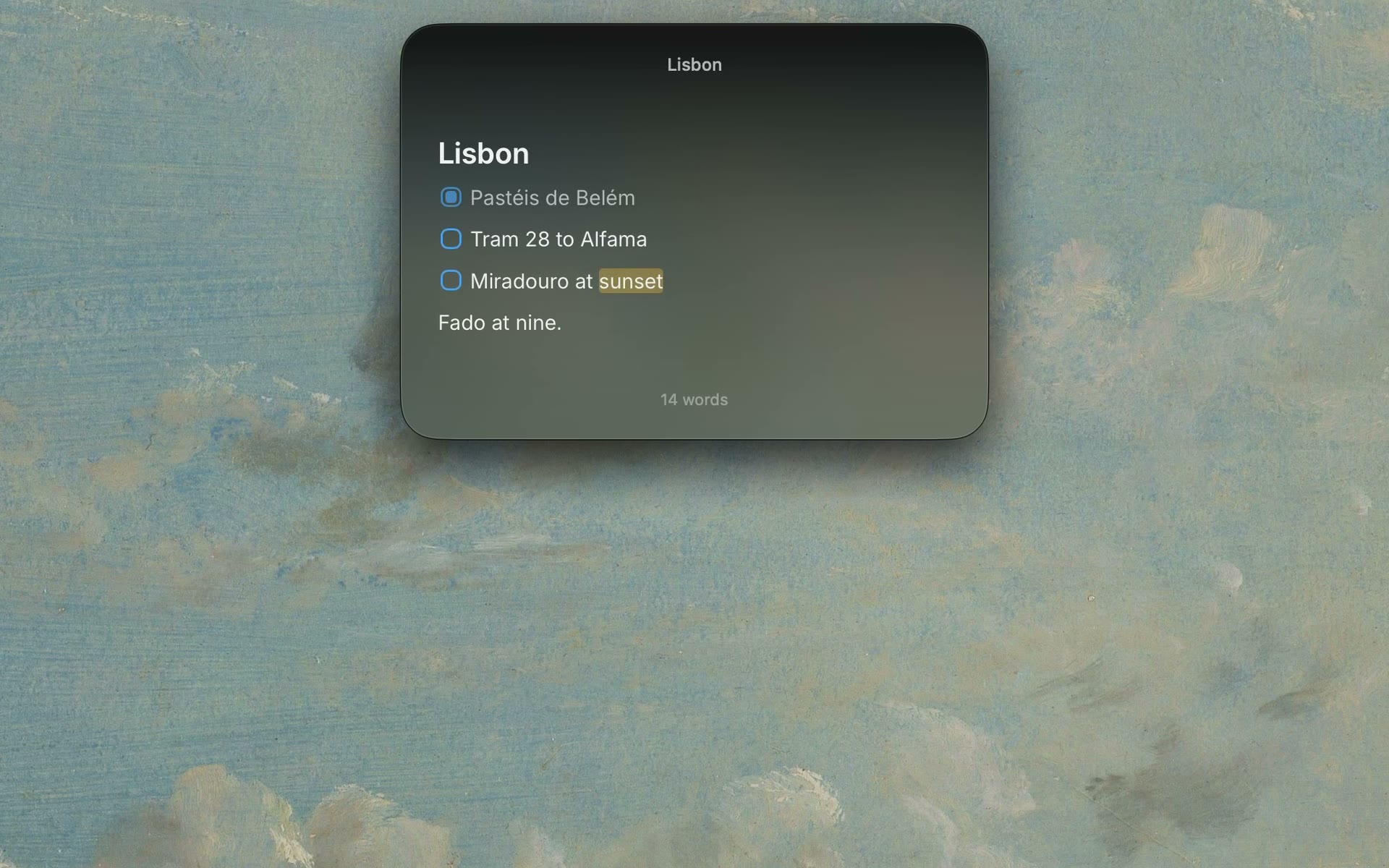 Writing a Lisbon plan with a heading, checkboxes and a highlight.